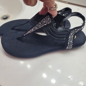 Elegant Black Sandals with Rhinestone Accents Size 7